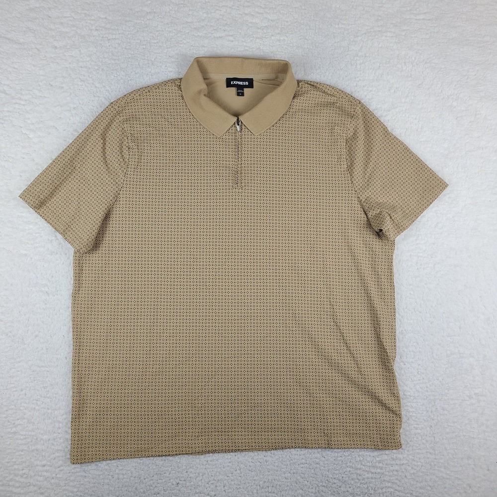 EXPRESS Polo Shirt Mens XL Black Beige Geometric Performance Short Sleeve